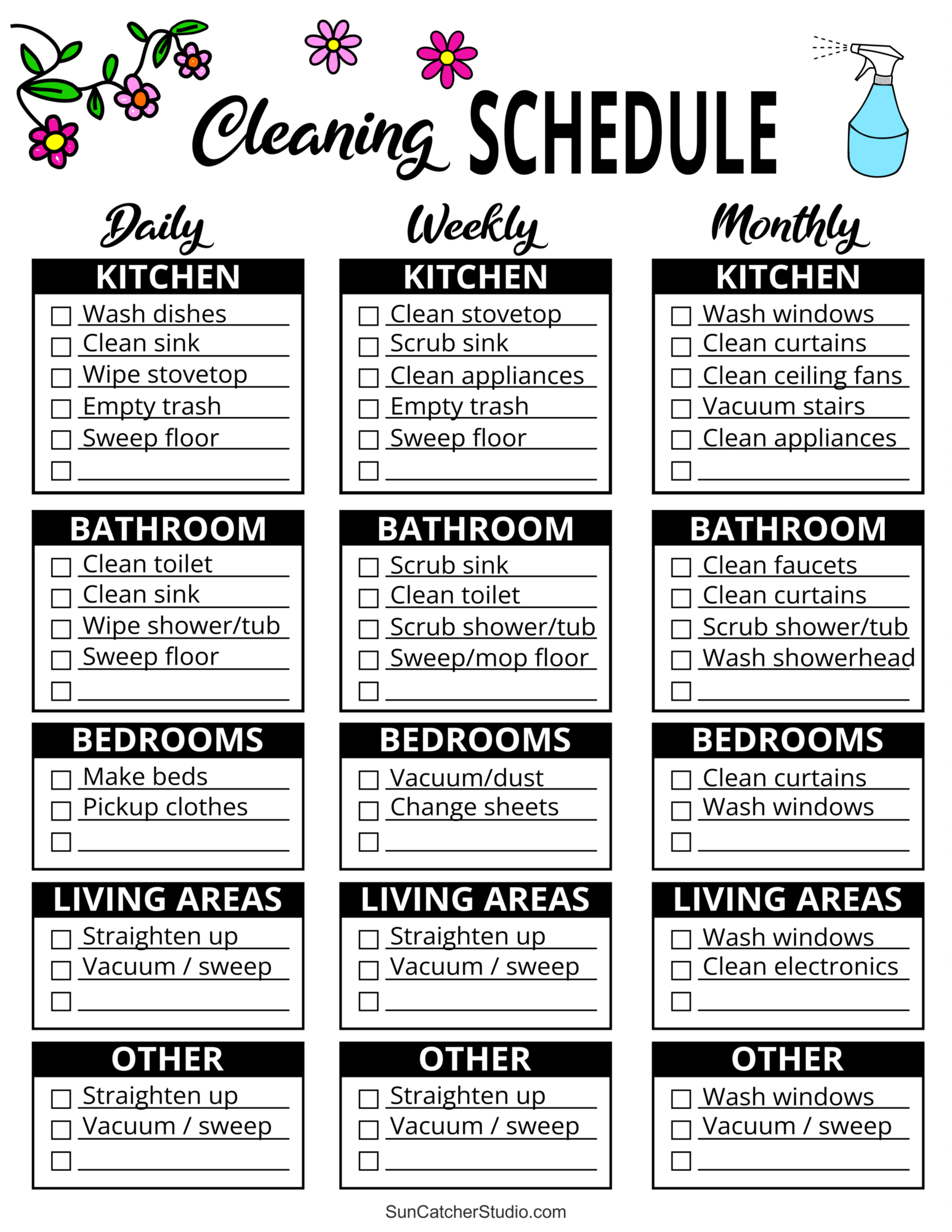 Printable Cleaning Schedule (Spring, Daily, &amp;amp; Weekly Checklists pertaining to Free Printable Cleaning Schedule Template