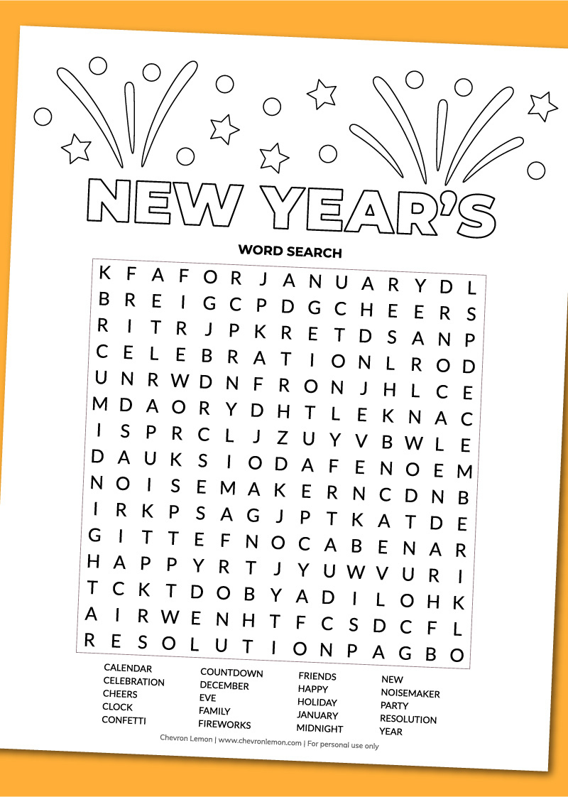 Printable New Year&amp;#039;S Word Search - Chevron Lemon in New Years Word Search Printable
