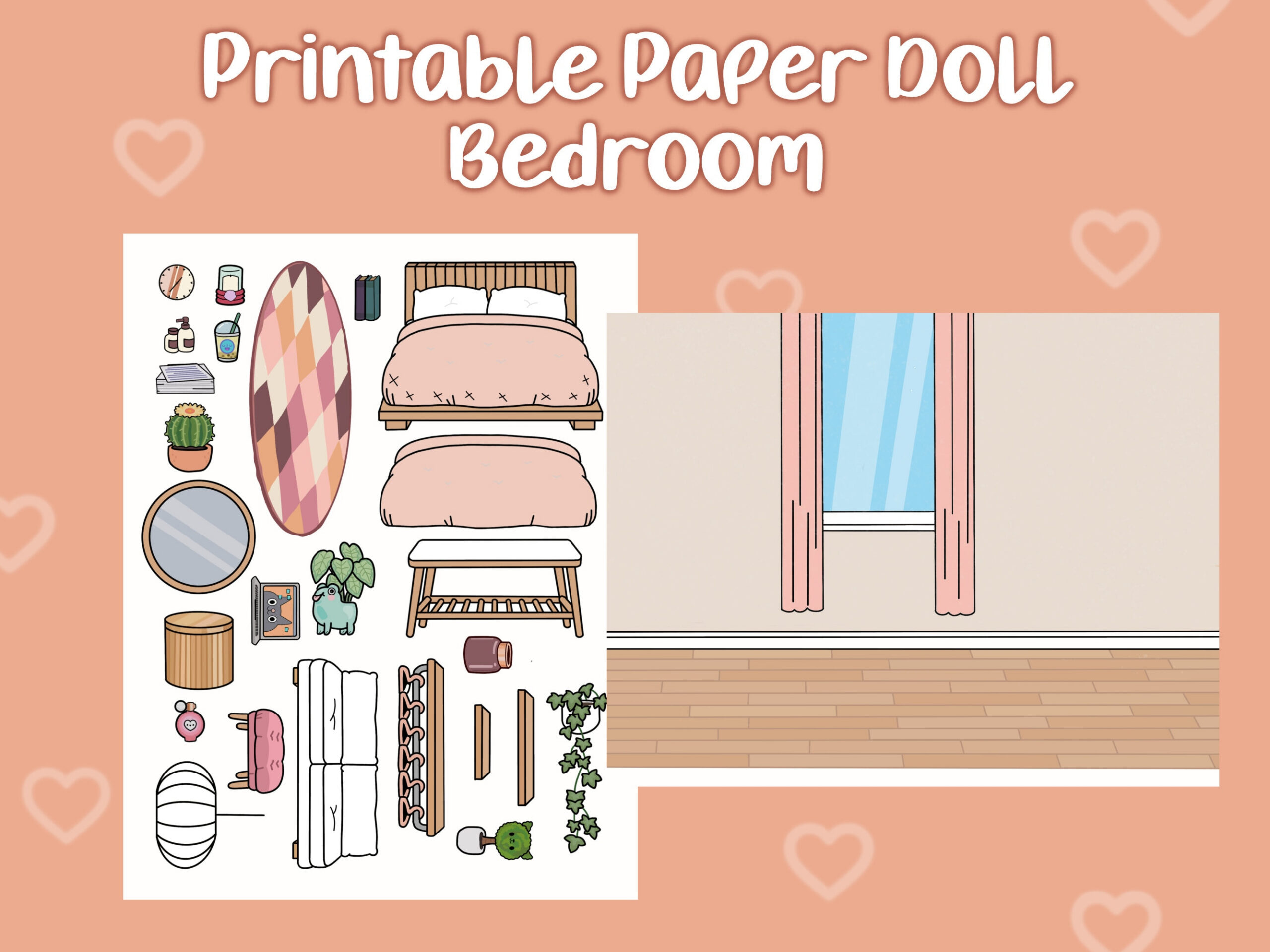 Printable Paper Doll Bedroom: Toca Boca Style (Pdf) - Etsy within Furniture Toca Boca Paper Doll Printable