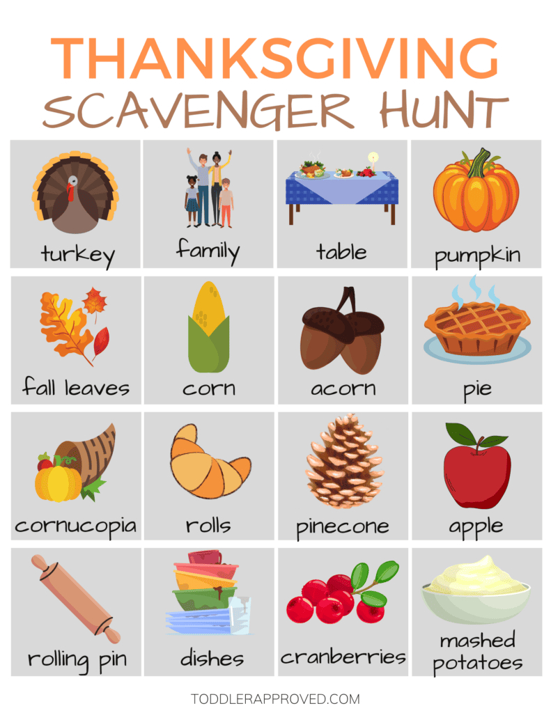 Printable Thanksgiving Scavenger Hunt - Toddler Approved in Scavenger Hunt For Thanksgiving Printables