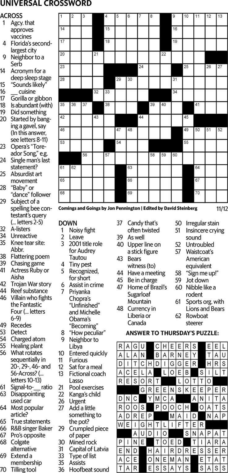 Puzzles - Universal Crossword - The News &amp;amp; Observer throughout Universal Crossword Puzzle For Today Answers Free Printable
