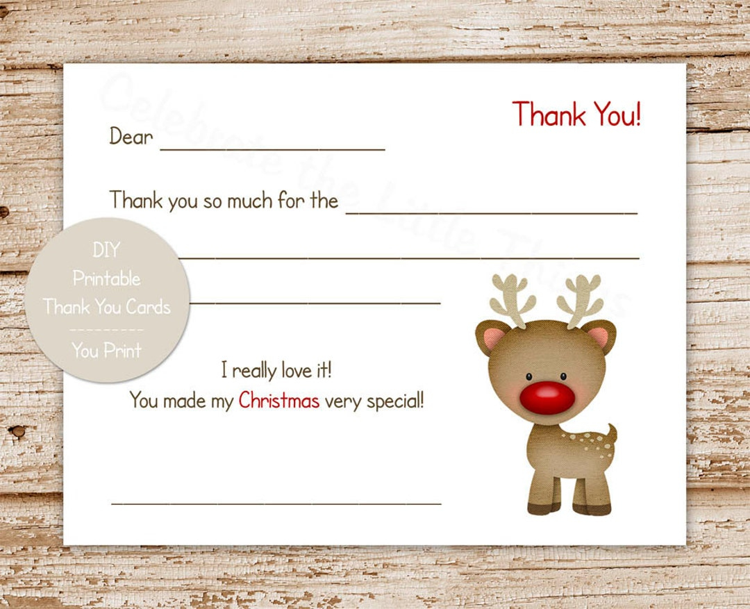 Rudolph Christmas Thank You Cards For Kids (Printable Pdf) - Etsy intended for Christmas Thank You Cards Printable
