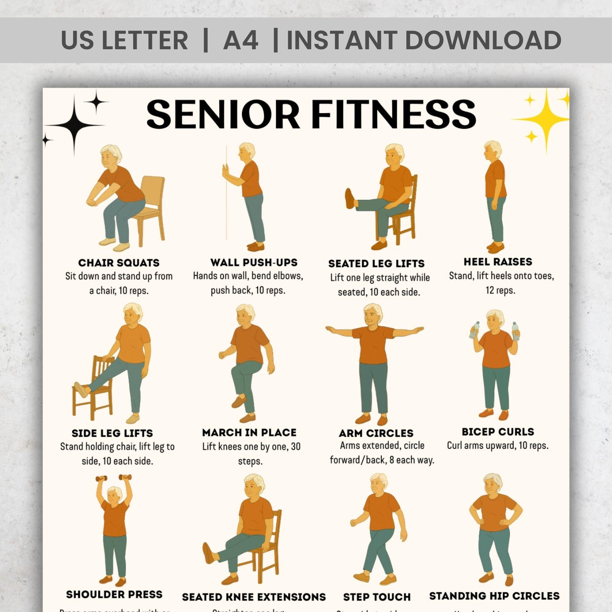 Senior Fitness Printable Pdf, 16 Easy Chair &amp;amp; Standing Exercises regarding Printable Exercises For Seniors with Pictures
