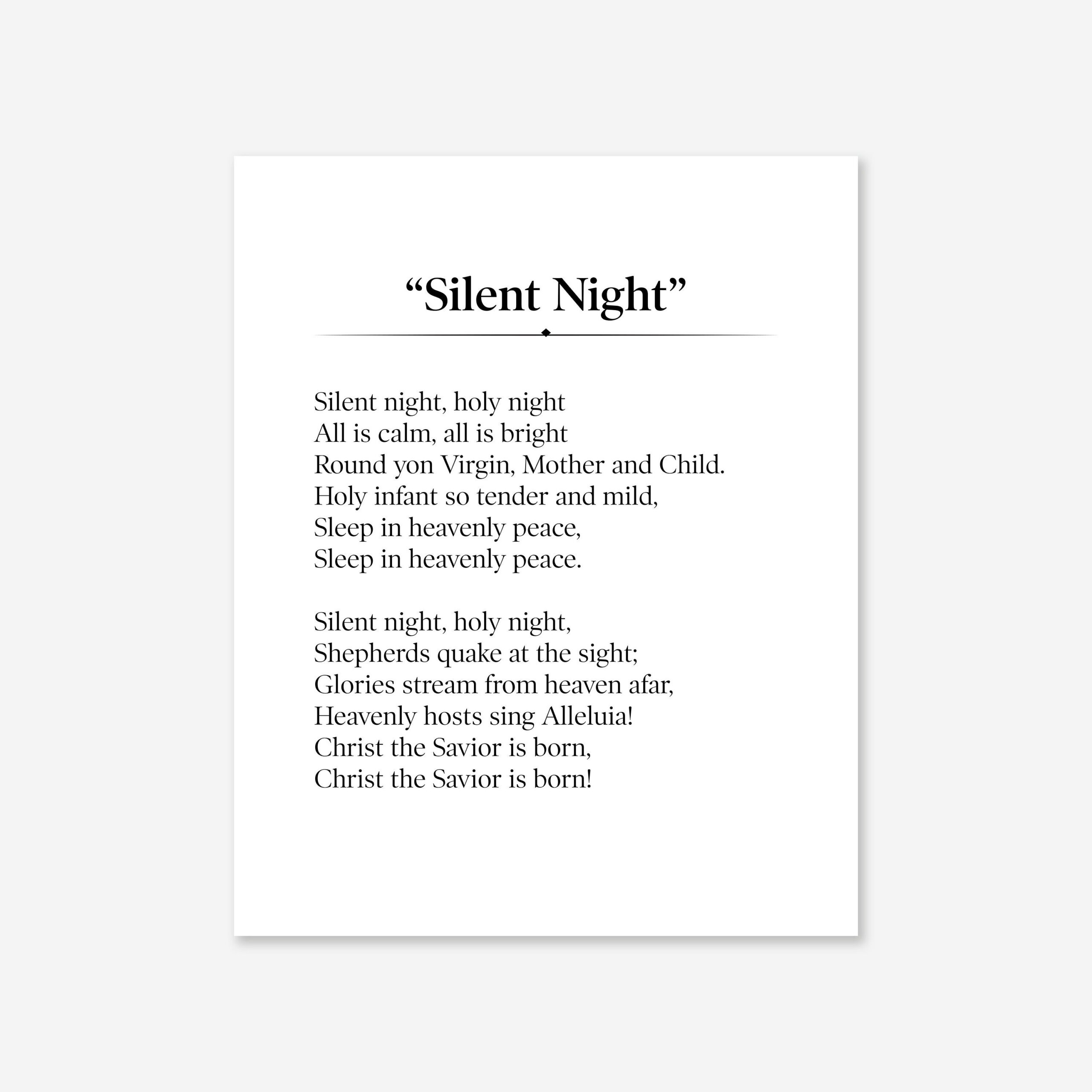 Silent Night Lyrics, Christmas Print, Christmas Music, Black And throughout Lyrics To Silent Night Printable