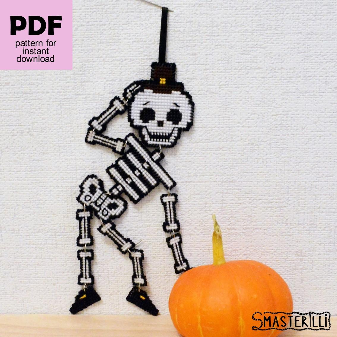 Skeleton Cross Stitch Pattern For Plastic Canvas - Halloween Project in Free Printable Plastic Canvas Patterns Skulls