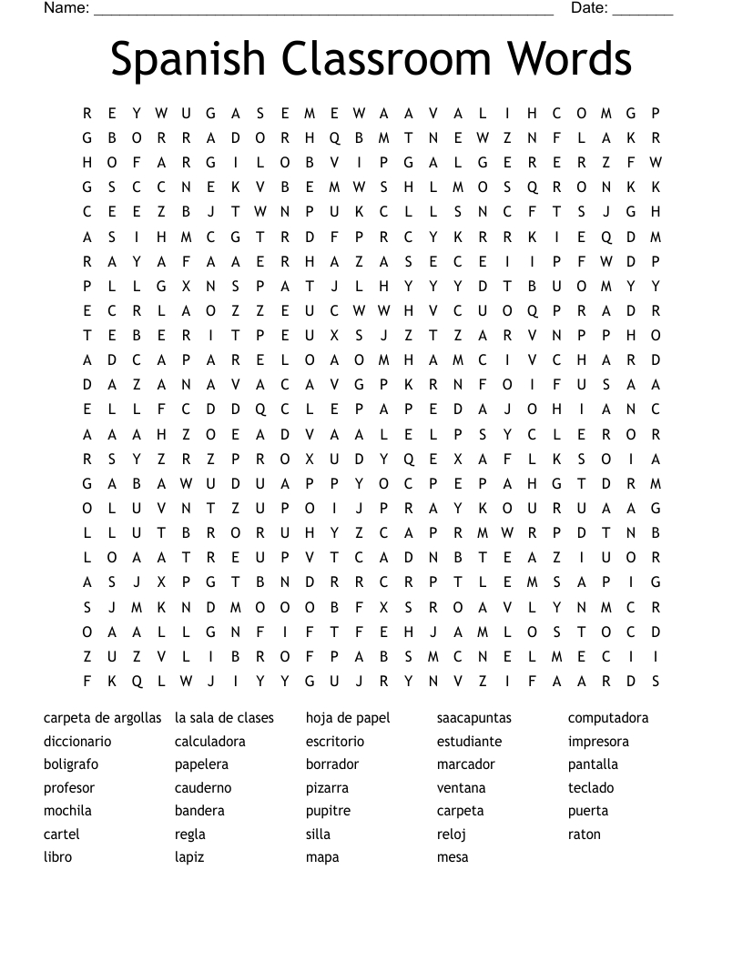 Spanish Classroom Words Word Search - Wordmint within Free Printable Spanish Word Search