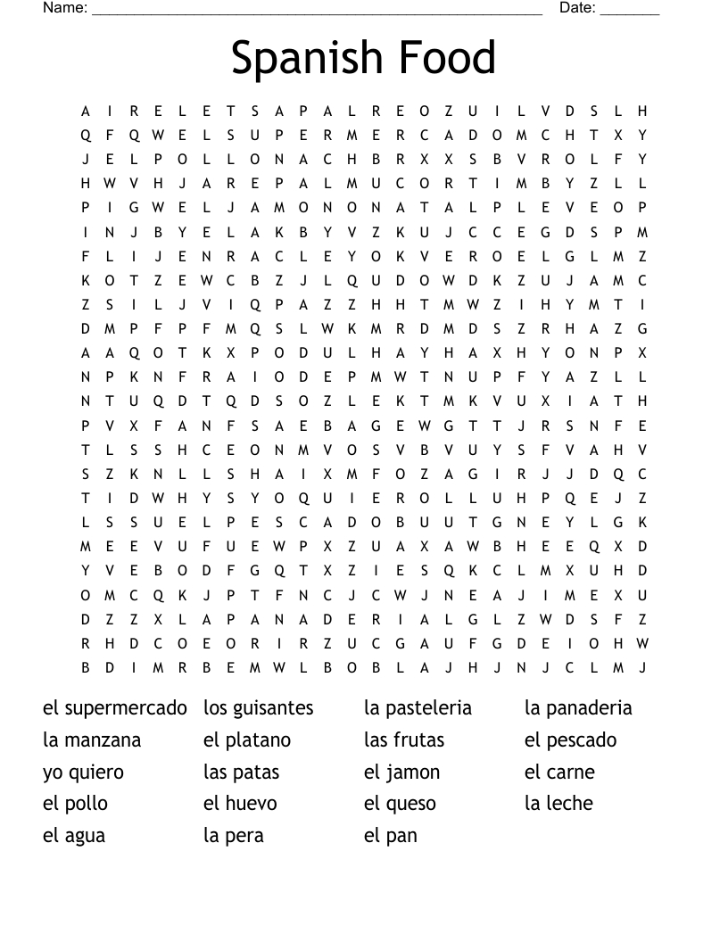 Spanish Food Word Search - Wordmint pertaining to Free Printable Spanish Word Search