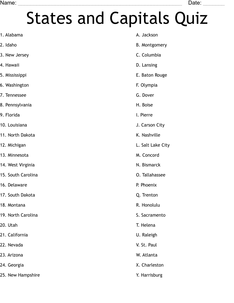 States And Capitals Quiz Worksheet - Wordmint - Worksheets Library throughout 50 States and Capitals Quiz Printable