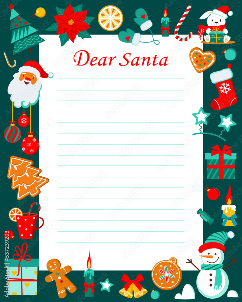 Stock-Vektorgrafik „Letter To Santa Claus Template With Christmas within Santa Claus Christmas List Printable