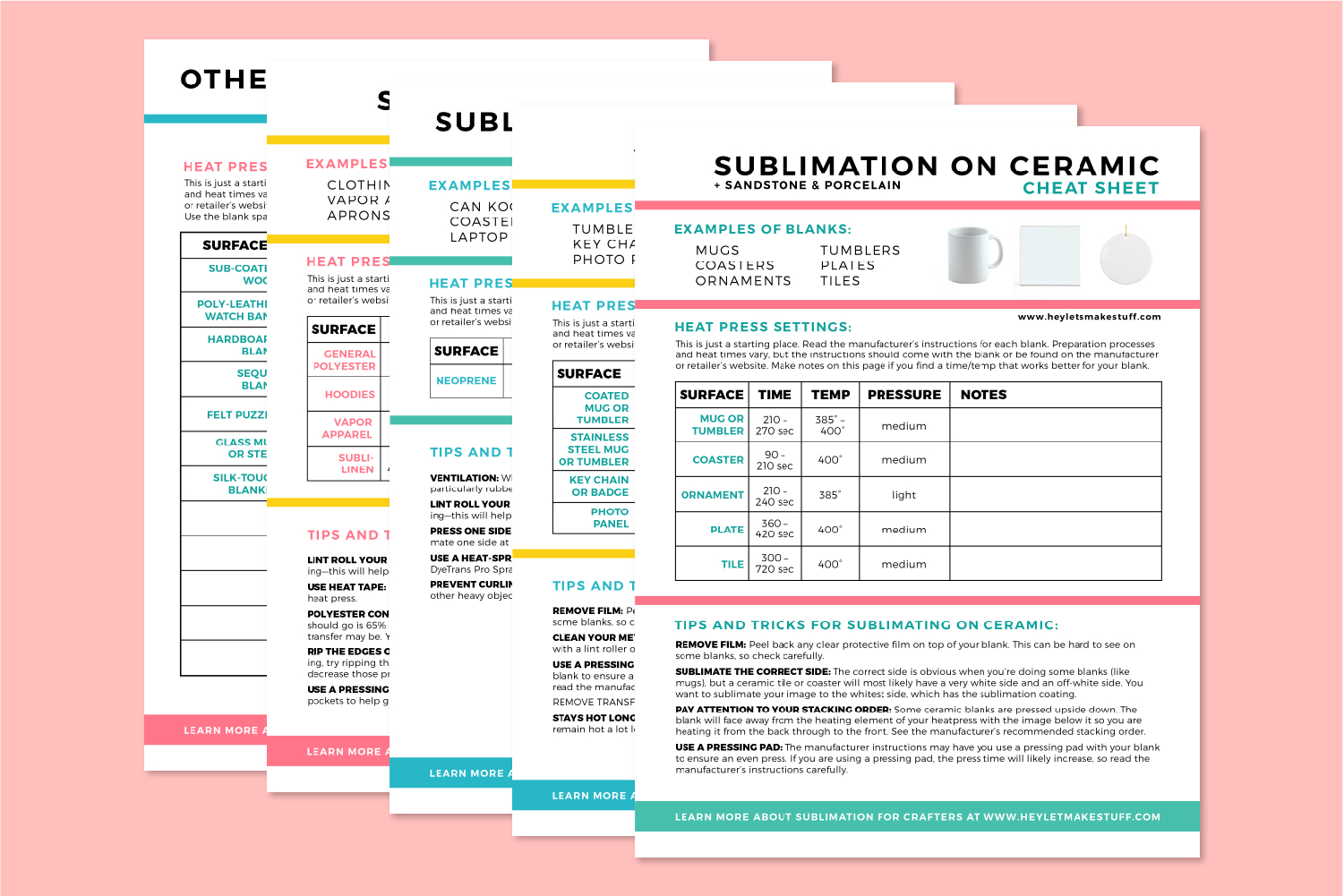 Sublimation Cheat Sheets For Time, Temperature, Pressure &amp;amp; More! intended for Cheat Sheet Printable Heat Press Temperature Guide