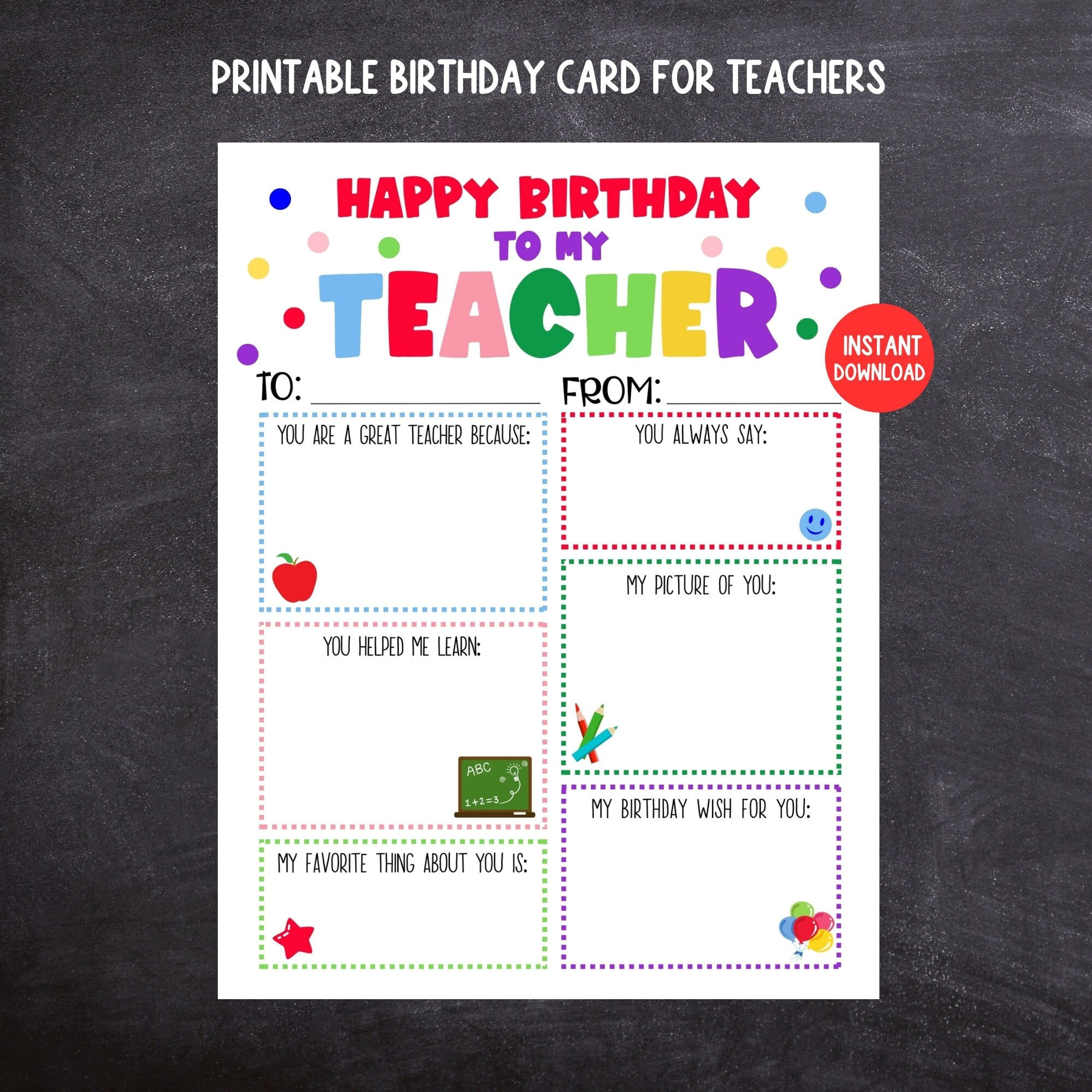 Teacher Birthday Card, Printable Kids Birthday Card For Teachers within Happy Birthday Card For Teacher Printable