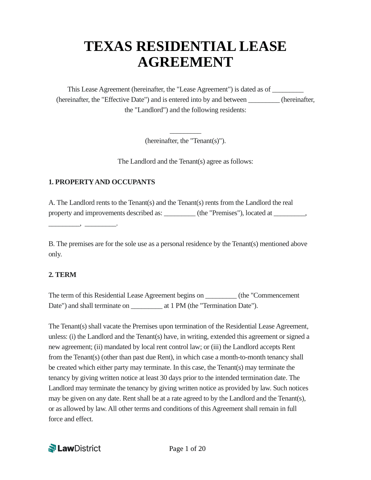 Texas Residential Lease Agreement Form | Free Pdf &amp;amp; Sample within Free Printable Lease Agreement Texas