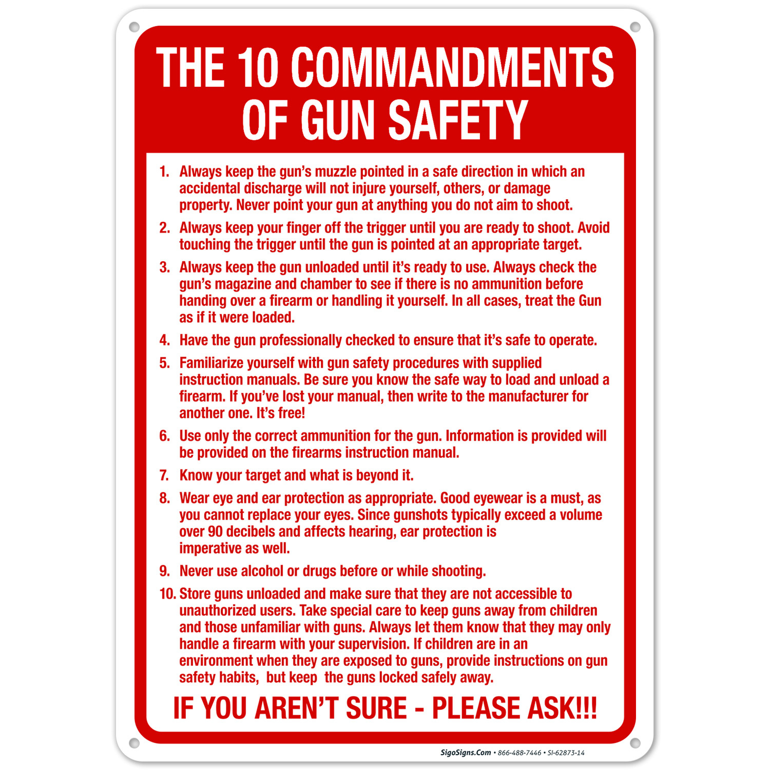 The Ten Commandments Of Gun Safety Sign within 10 Rules Of Gun Safety Printable