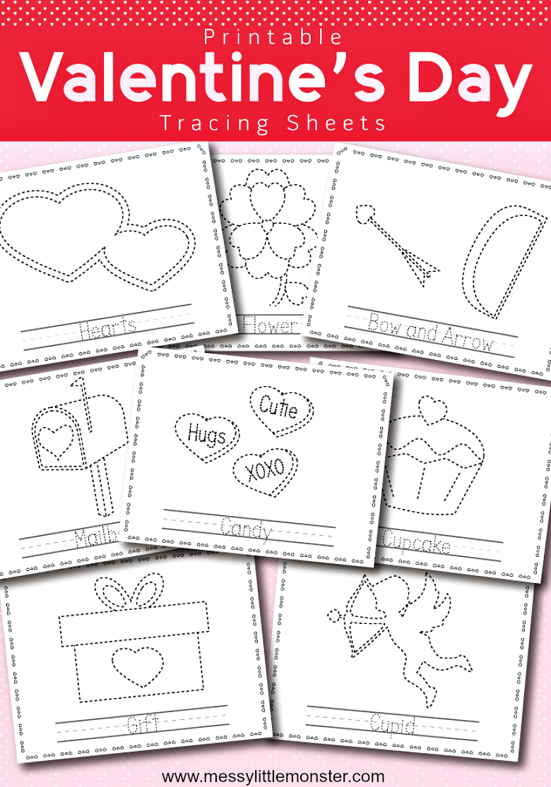 Valentines Day Printable Tracing Activity - Messy Little Monster intended for Printable Valentines Activities For Preschool