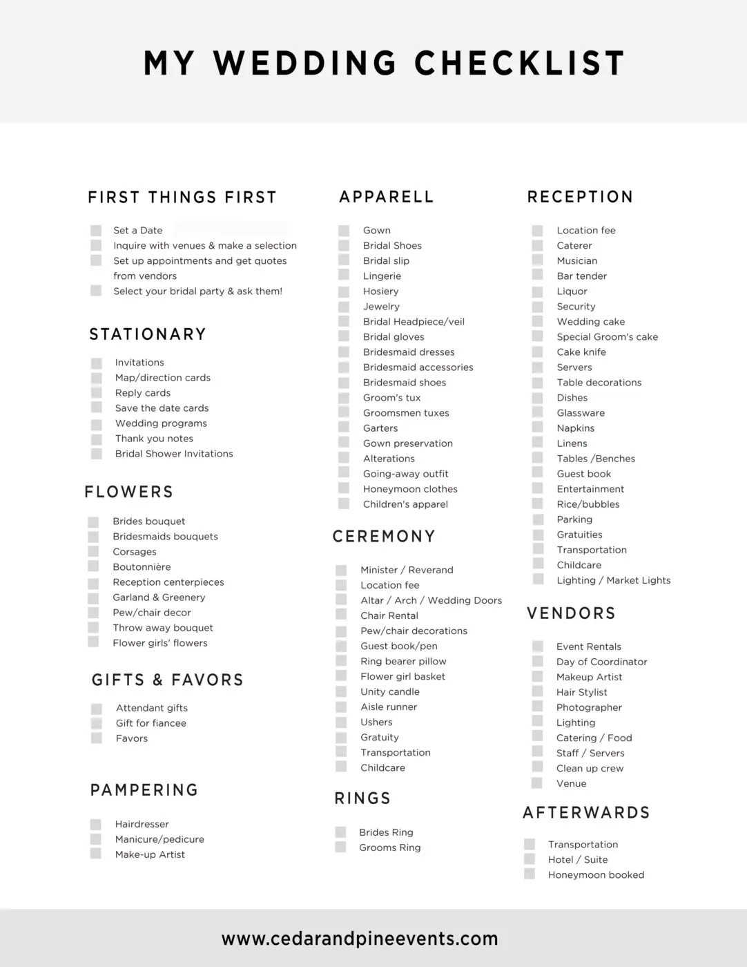 Wedding Planning Worksheets & Resources - Cedar And Pine Events with Wedding Planner Printable Checklist Free