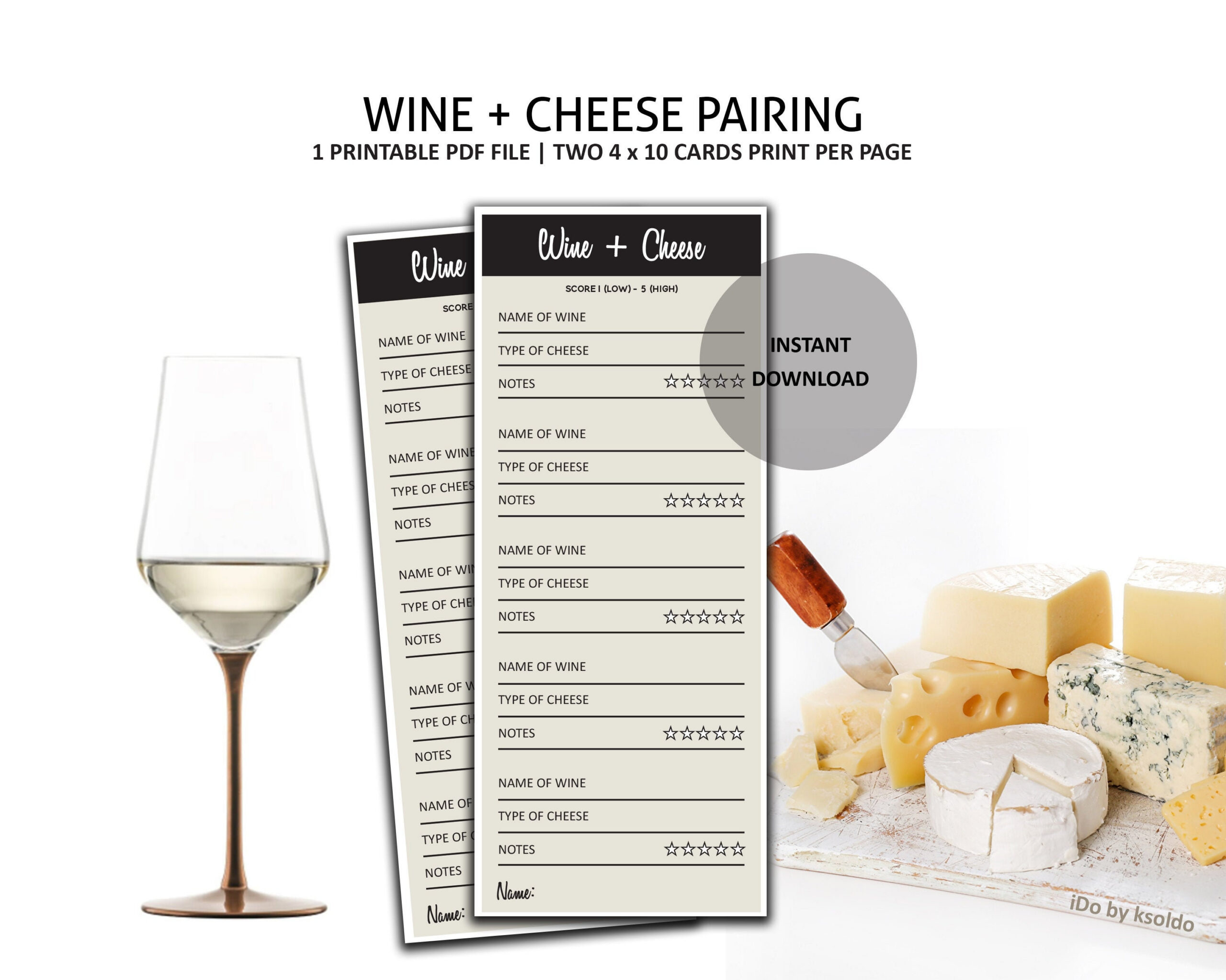 Wine And Cheese Pairing Scorecards - Wine Tasting Party -Wine in Wine And Cheese Pairing Chart Printable