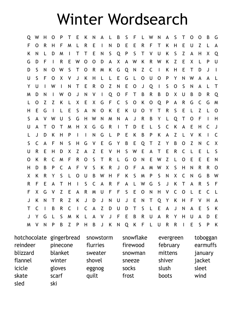 Winter Wordsearch - Wordmint within Winter Word Search Printable