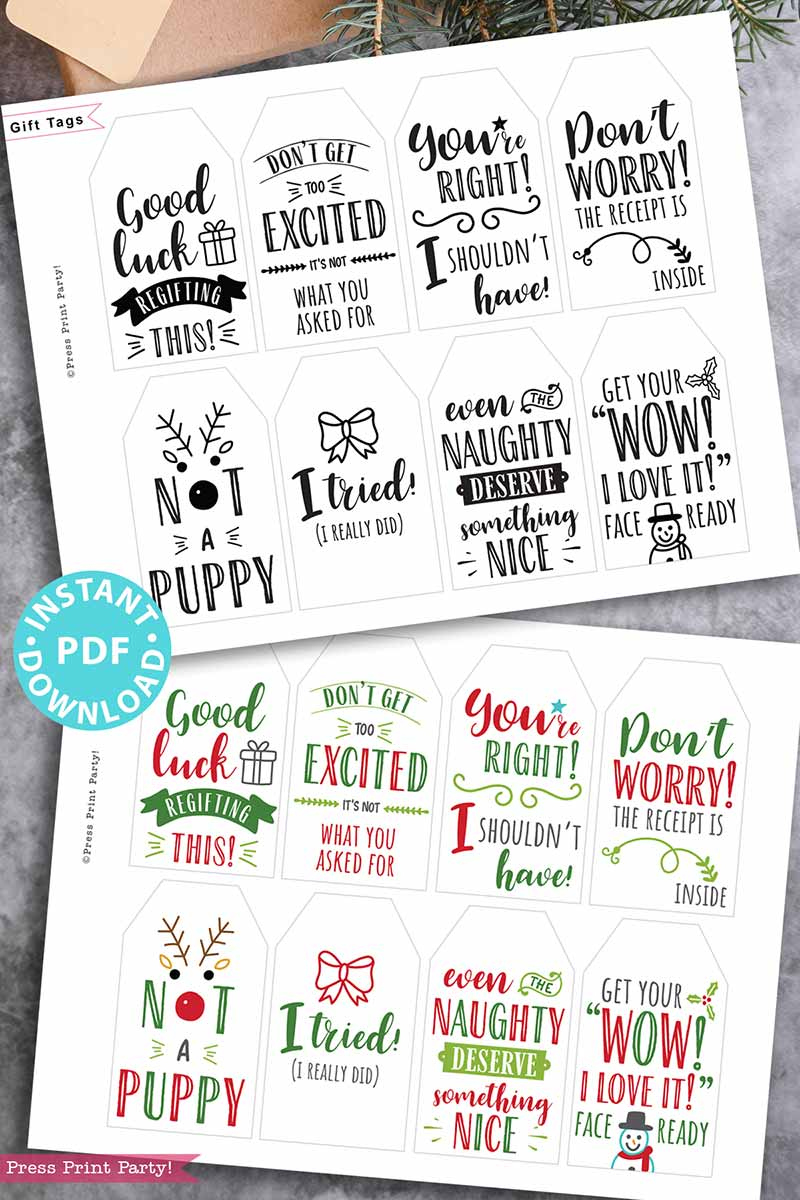 80 More Funny Christmas Tags Printable - Set 2 - Press Print Party! with Printable Funny Christmas Tags