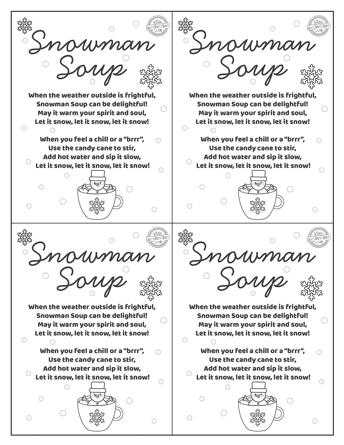 A Delightful Snowman Soup Gift With Free Printables Kids with Snowman Soup Printable For Adults