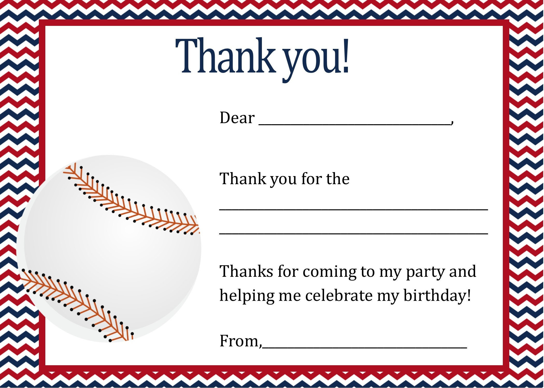Baseball Birthday Thank You Card - Digital File - You Print throughout Baseball Thank You Cards Printable Free