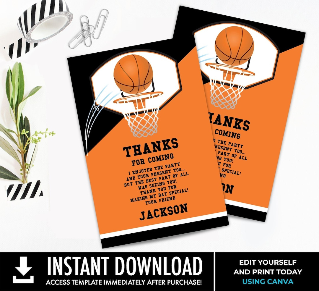 Basketball Thank You Note - Basketball Party, Basketball Birthday intended for Basketball Thank You Cards Printable