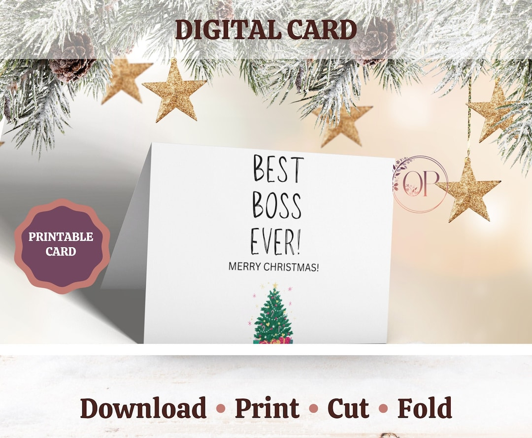 Best Boss Ever Christmas Card, Printable Colleague Holiday Card intended for Printable Christmas Card For Boss