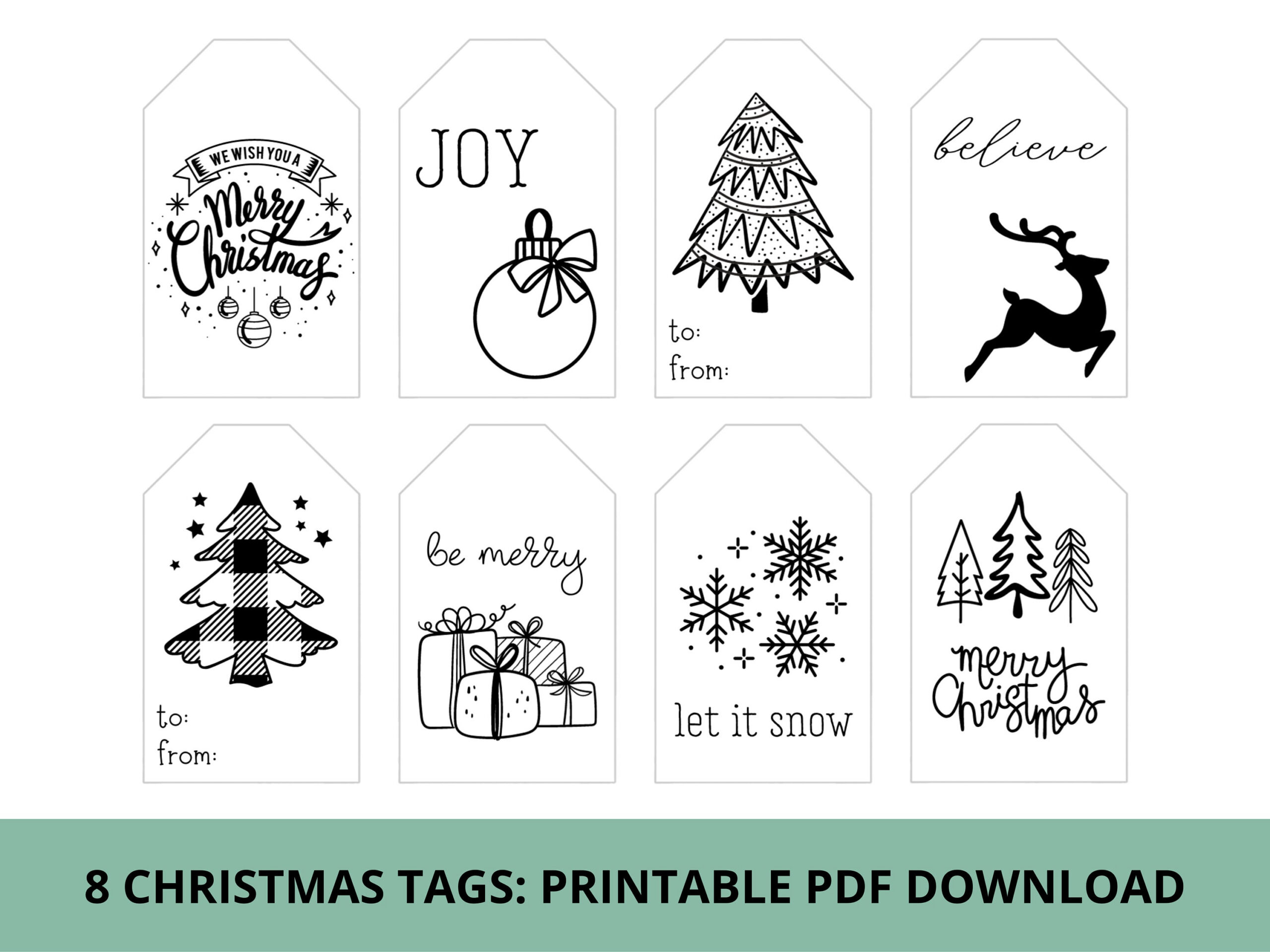 Black And White Christmas Gift Tags & Treat Tags | Printable Pdf in Black And White Printable Christmas Tags