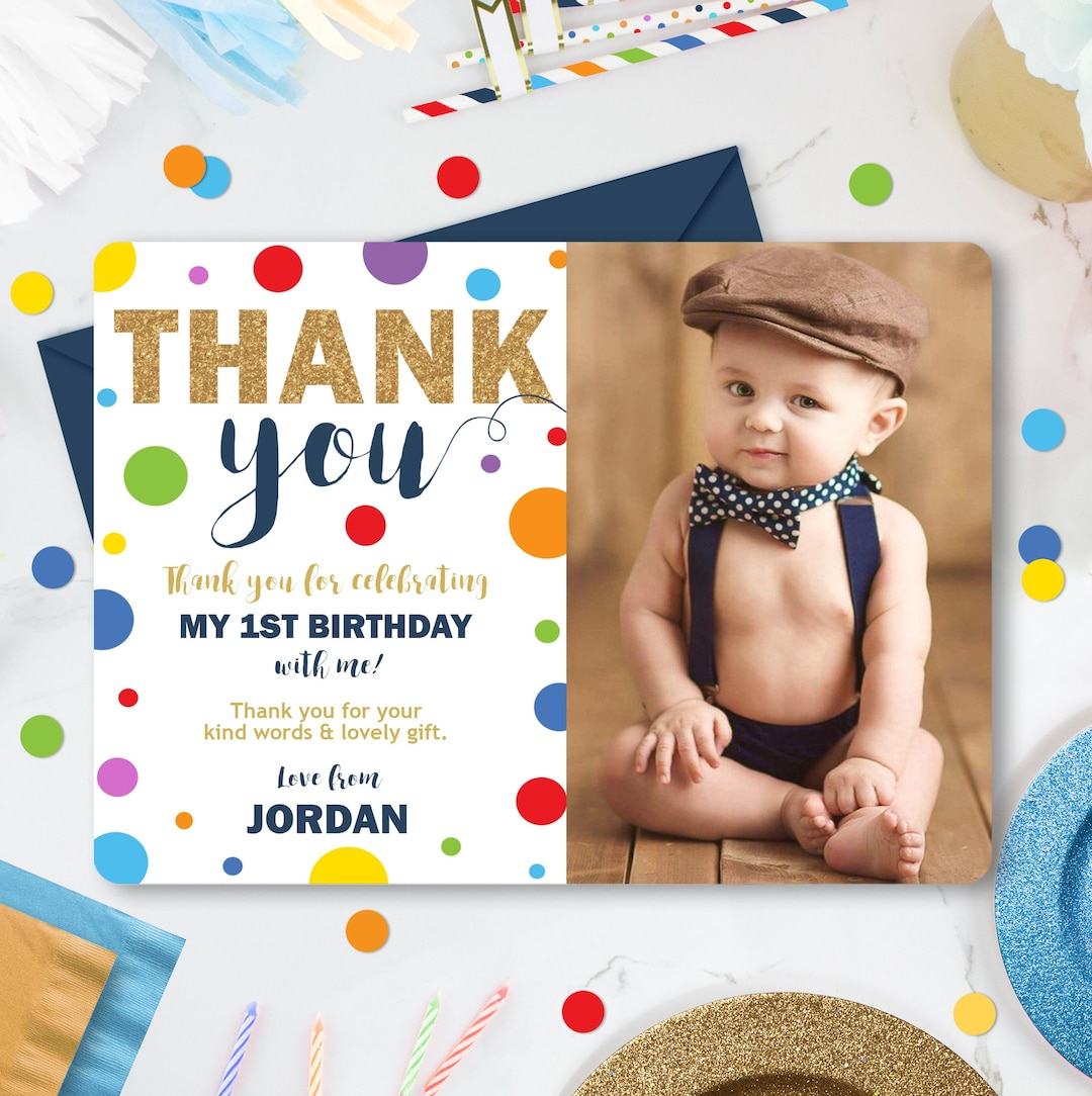 Boy 1St Birthday Photo Thank You Card Template (Digital Download within First Birthday Thank You Cards Printable