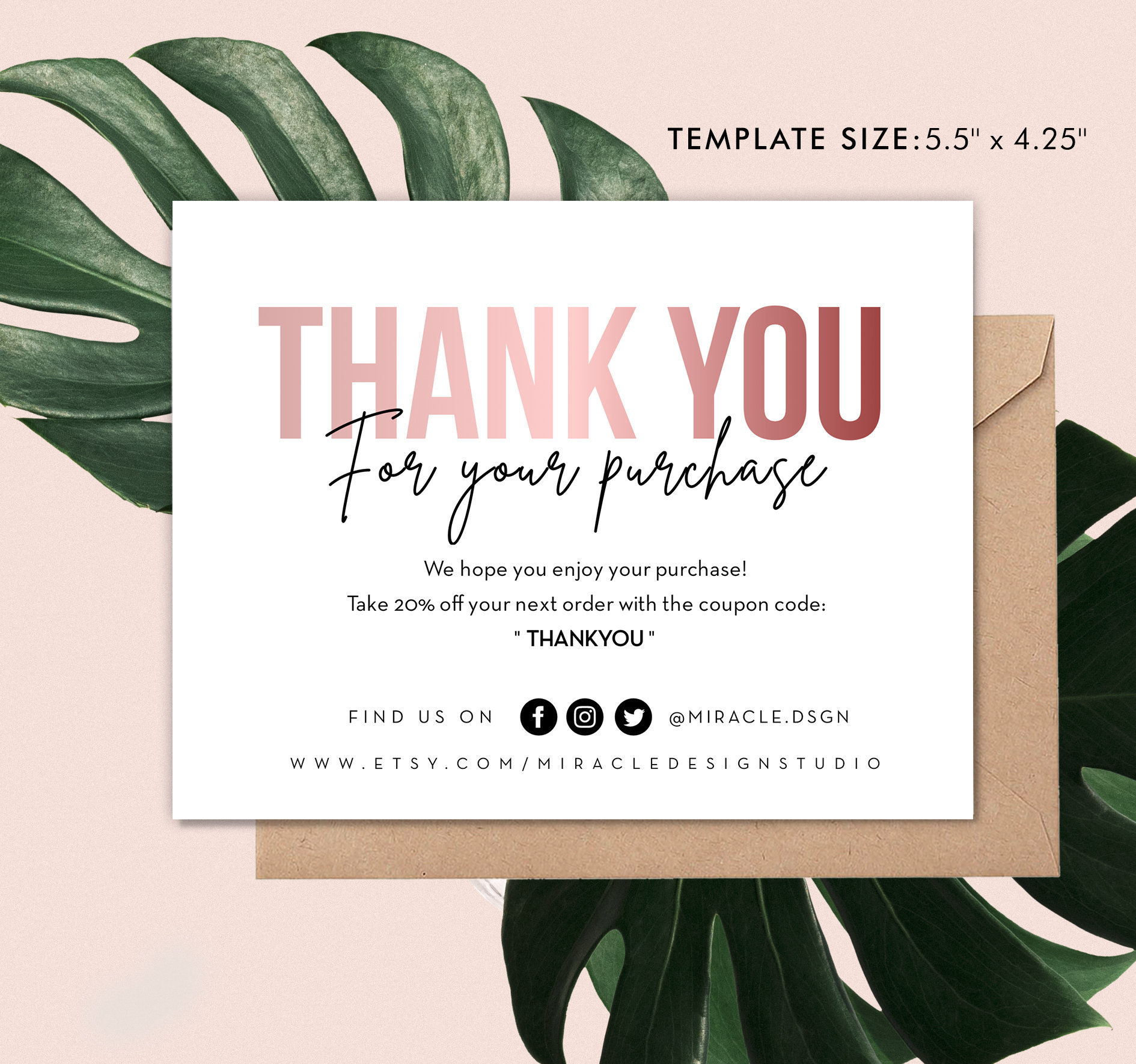 Business Thank You Card - Order Inserts Template - Instant Thank pertaining to Discount Thank You Cards Printable