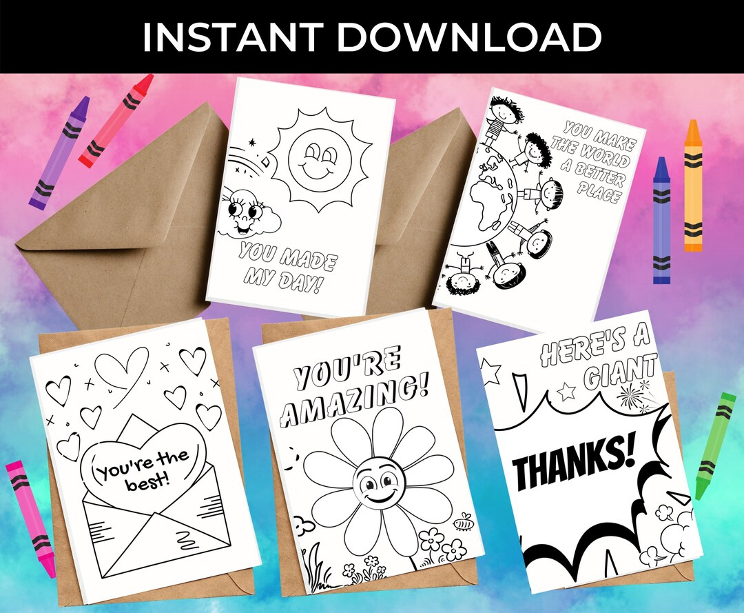 Buy 10-Pack Color-Me Thank You Cards For Kids Full Spread, Instant  Download, Printable Folded Thank You Card, Thank You Printable Card Online  In India pertaining to Printable Greeting Cards Kids Thank You