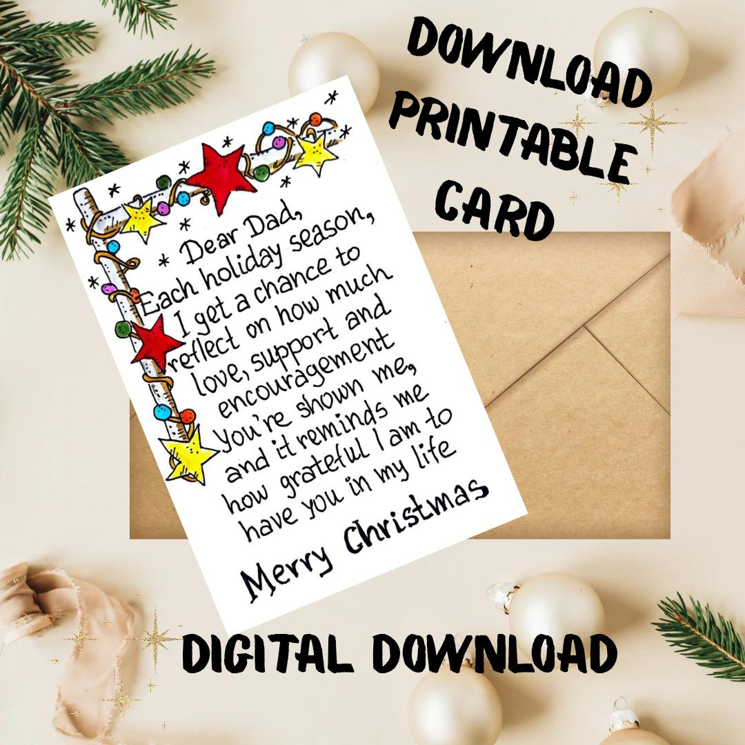 Christmas Card For Dad. Merry Christmas Message Card For Dad pertaining to Printable Christmas Card For Dad