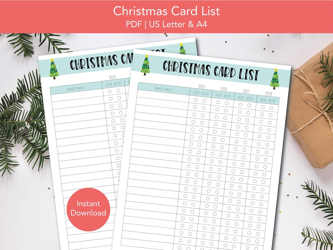 Christmas Card List Printable, Christmas Card Tracker, Holiday for Printable Christmas Card List 2025