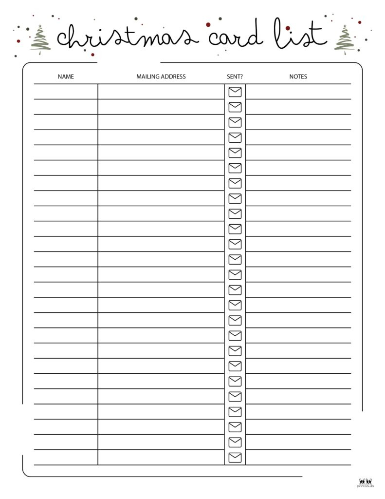 Christmas Card List Templates - 12 Free Pages | Printabulls regarding Free Printable Christmas Card Address List