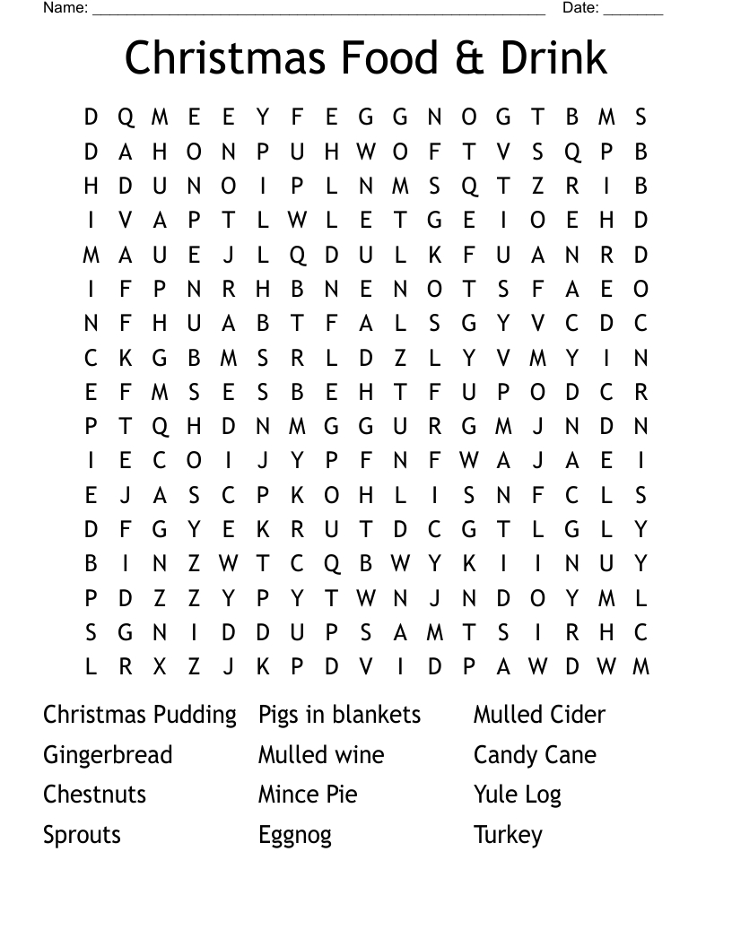 Christmas Food & Drink Word Search - Wordmint throughout Christmas Word Search Printable