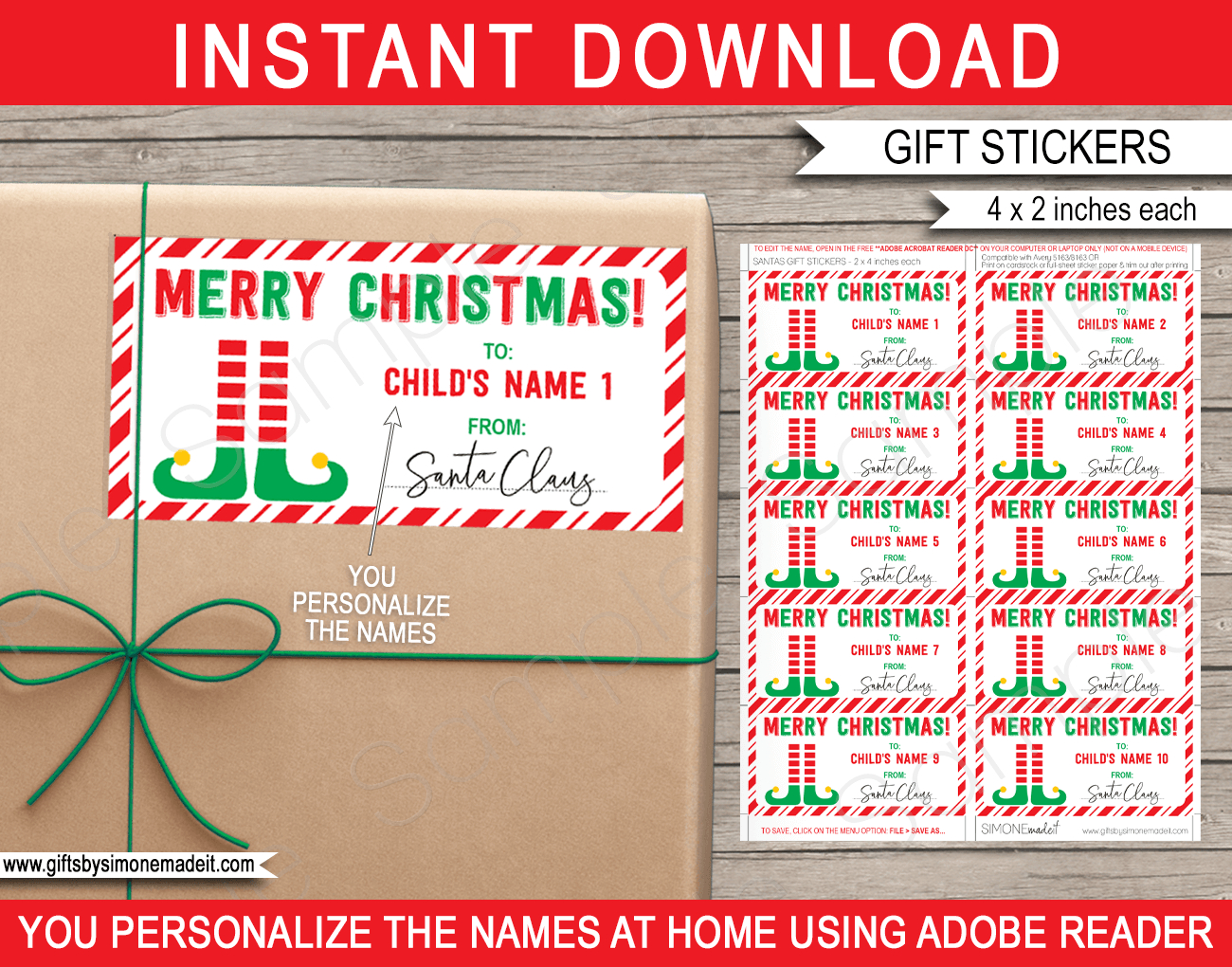Christmas Gift Labels Template (Elf) - Red &amp;amp; Green in Printable Christmas Tags Editable