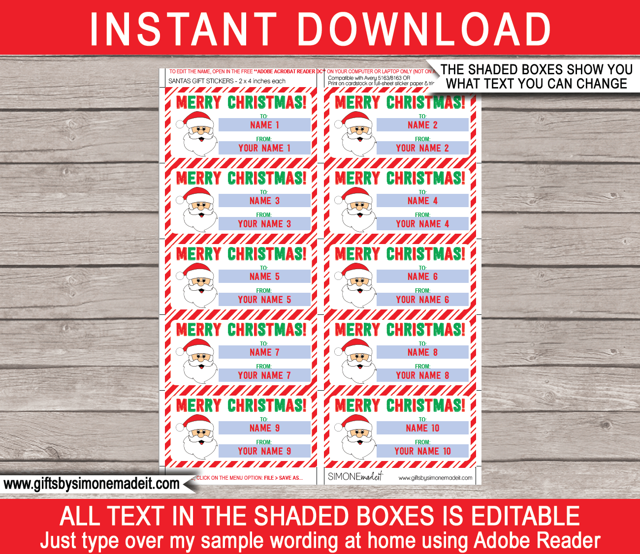 Christmas Gift Labels Template (Santa Claus) - From Your Name - Red &amp;amp; Green with Christmas Gift Tags For Kids Printable Free