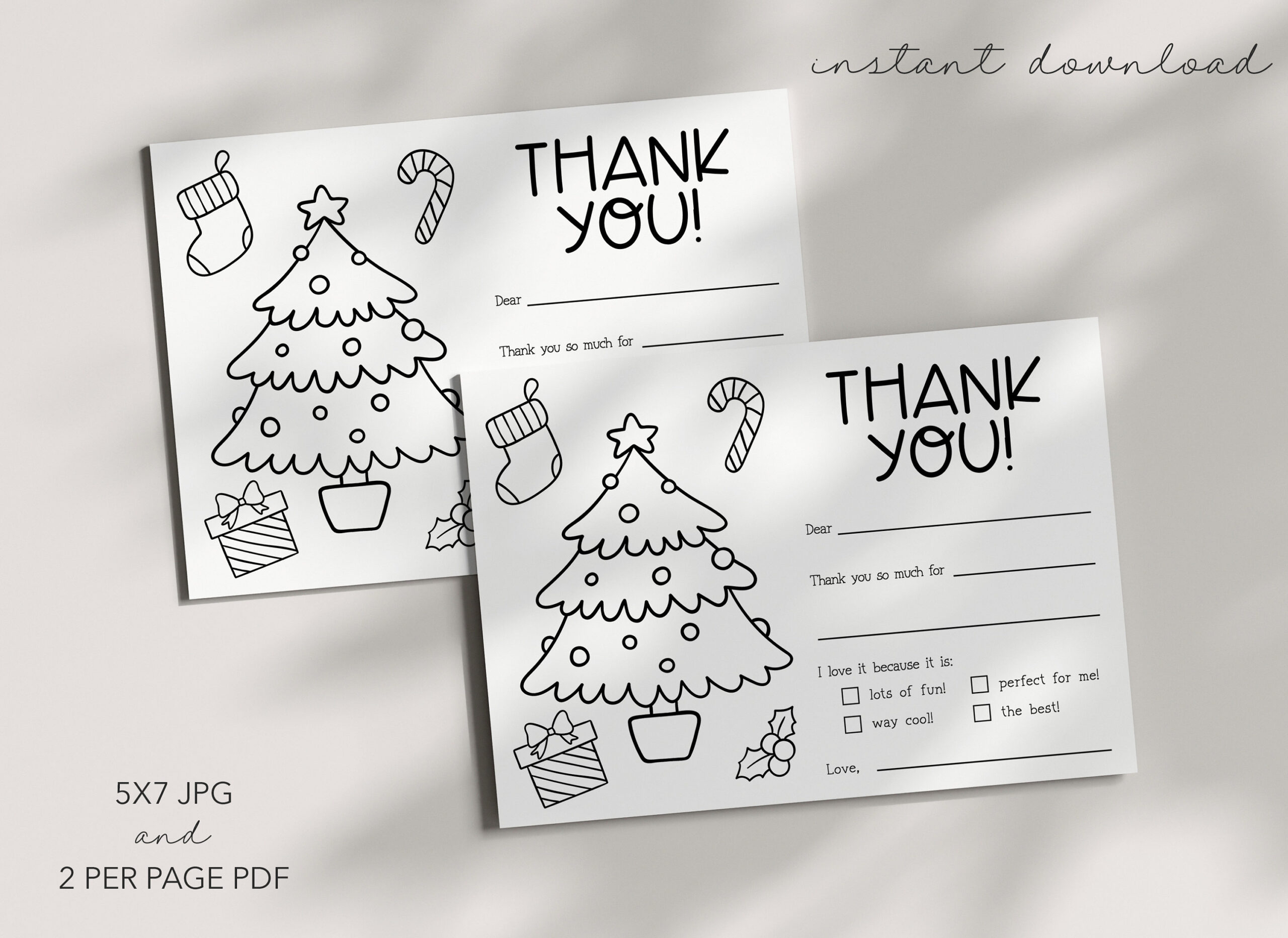 Christmas Kids Thank You Card - Coloring - Printable - Fillable throughout Printable Greeting Cards Kids Thank You