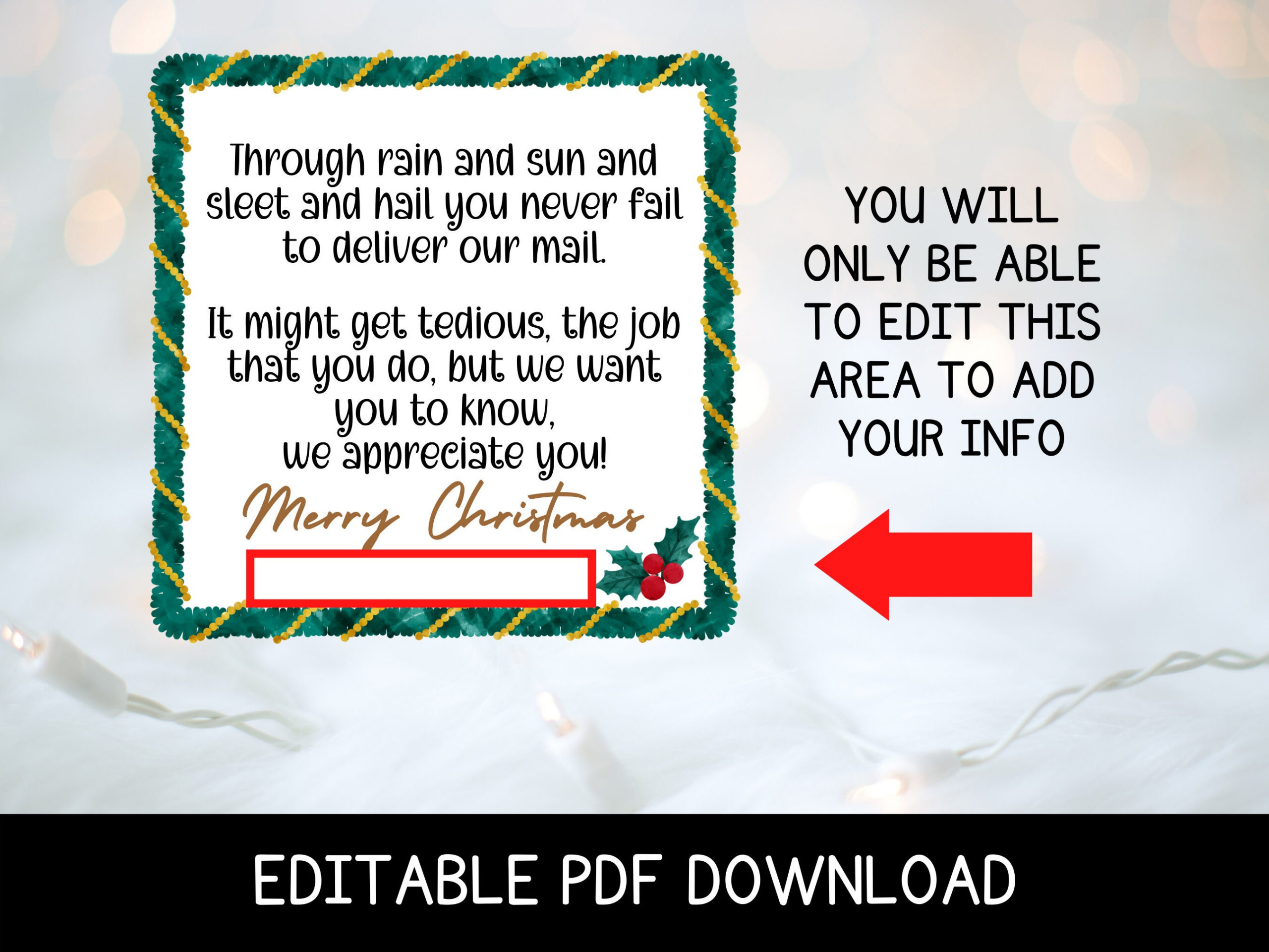 Christmas Postcard Free Thank You Postcard S, Editable And within Free Printable Christmas Card For Mail Carrier
