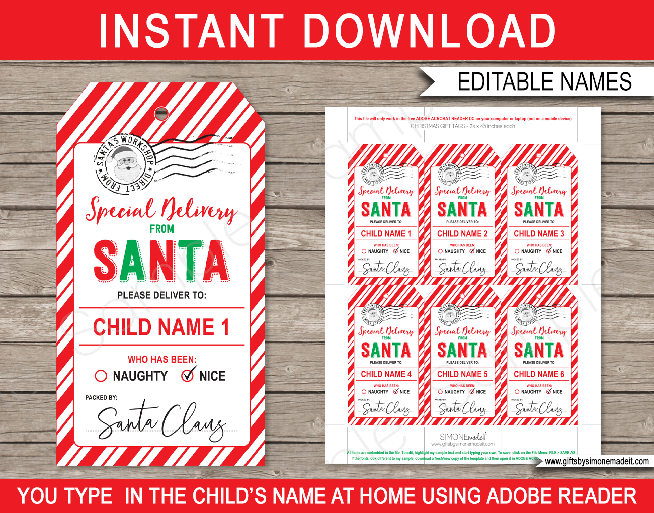 Christmas Santa Gift Tags - Red &amp;amp; Green with Printable Blank Christmas Tags