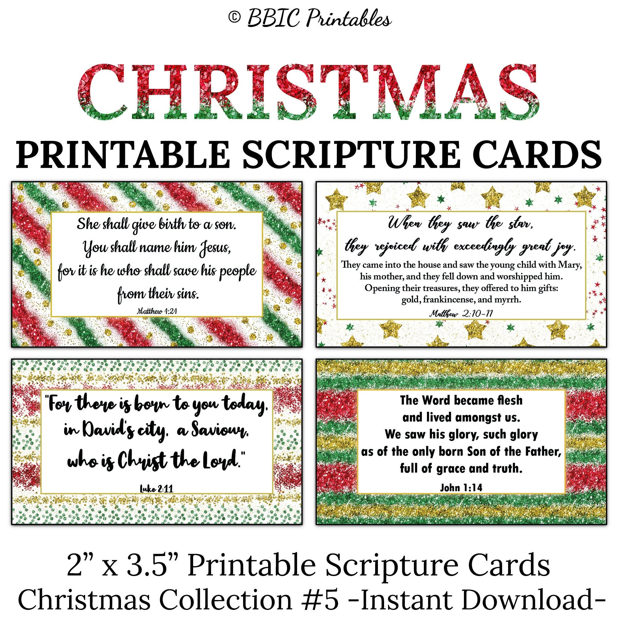 Christmas Scripture Cards -C5- Instant Download, Merry Christmas in Printable Christmas Card Verses