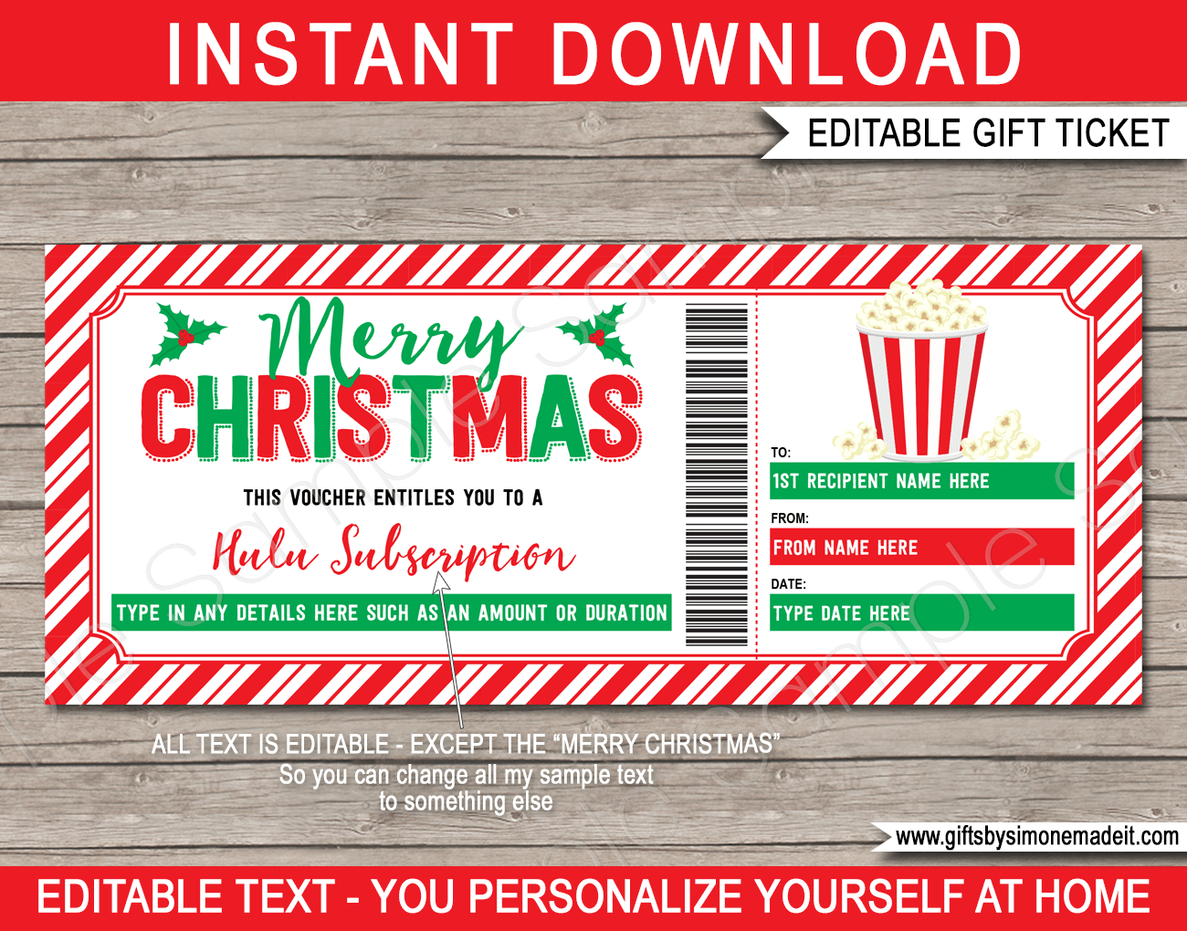 Christmas Tv Streaming Subscription Voucher | Netflix, Disney with Amazon Gift Card Printable At Home Christmas
