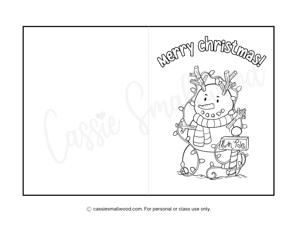 Cute Christmas Cards To Color - Cassie Smallwood inside Printable Christmas Card For Kids To Color