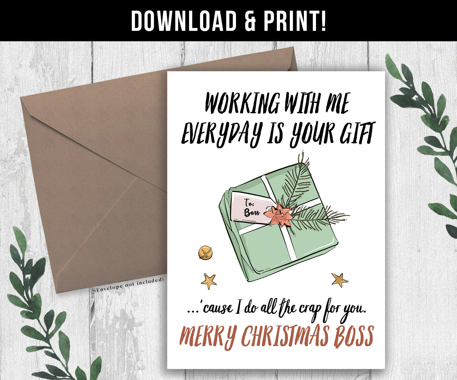 Digital Download Christmas Card For Boss, Boss Christmas Card within Free Printable Christmas Card For Boss