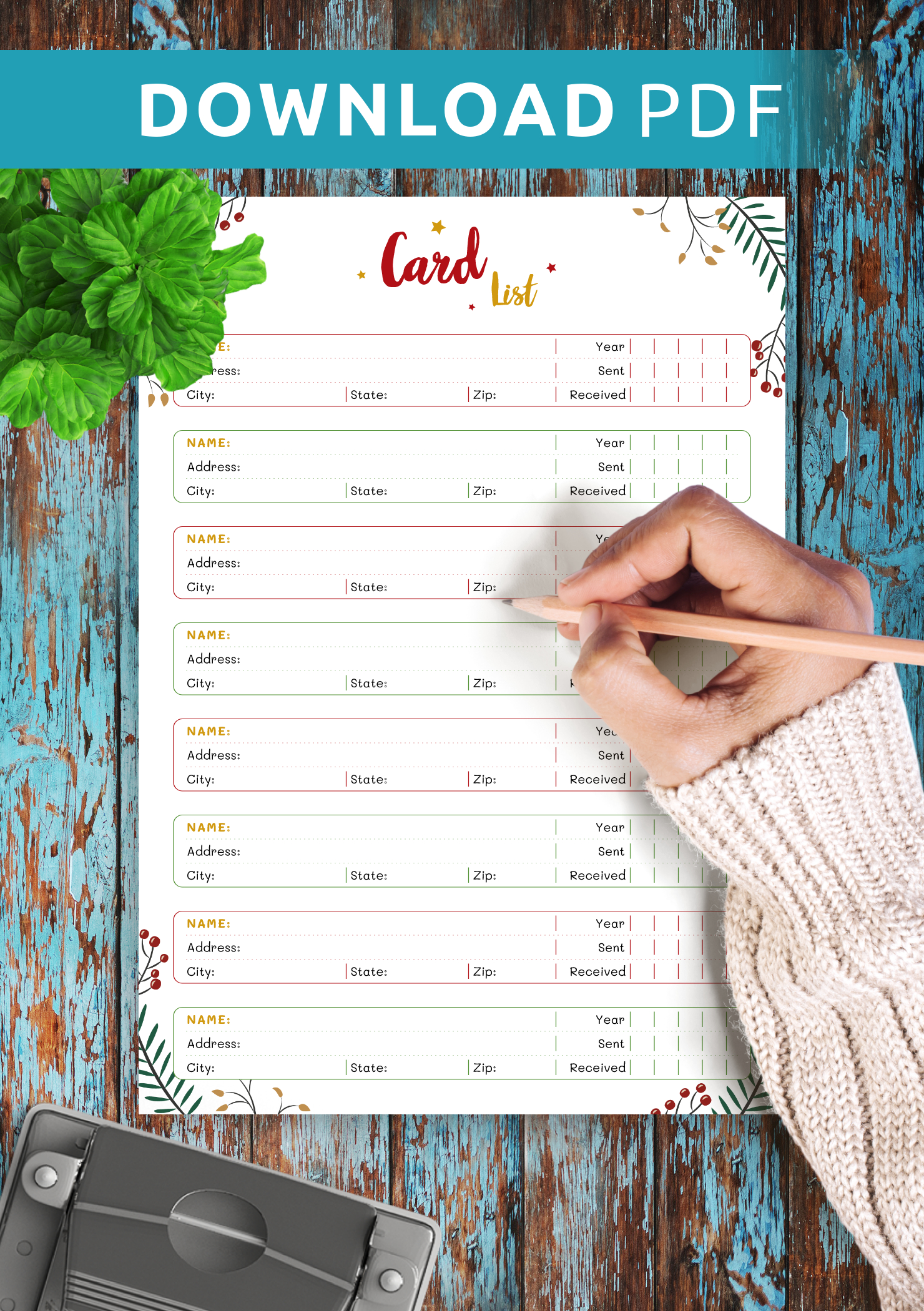 Download Printable Christmas Style - Card List Pdf with Printable Christmas Card List Template