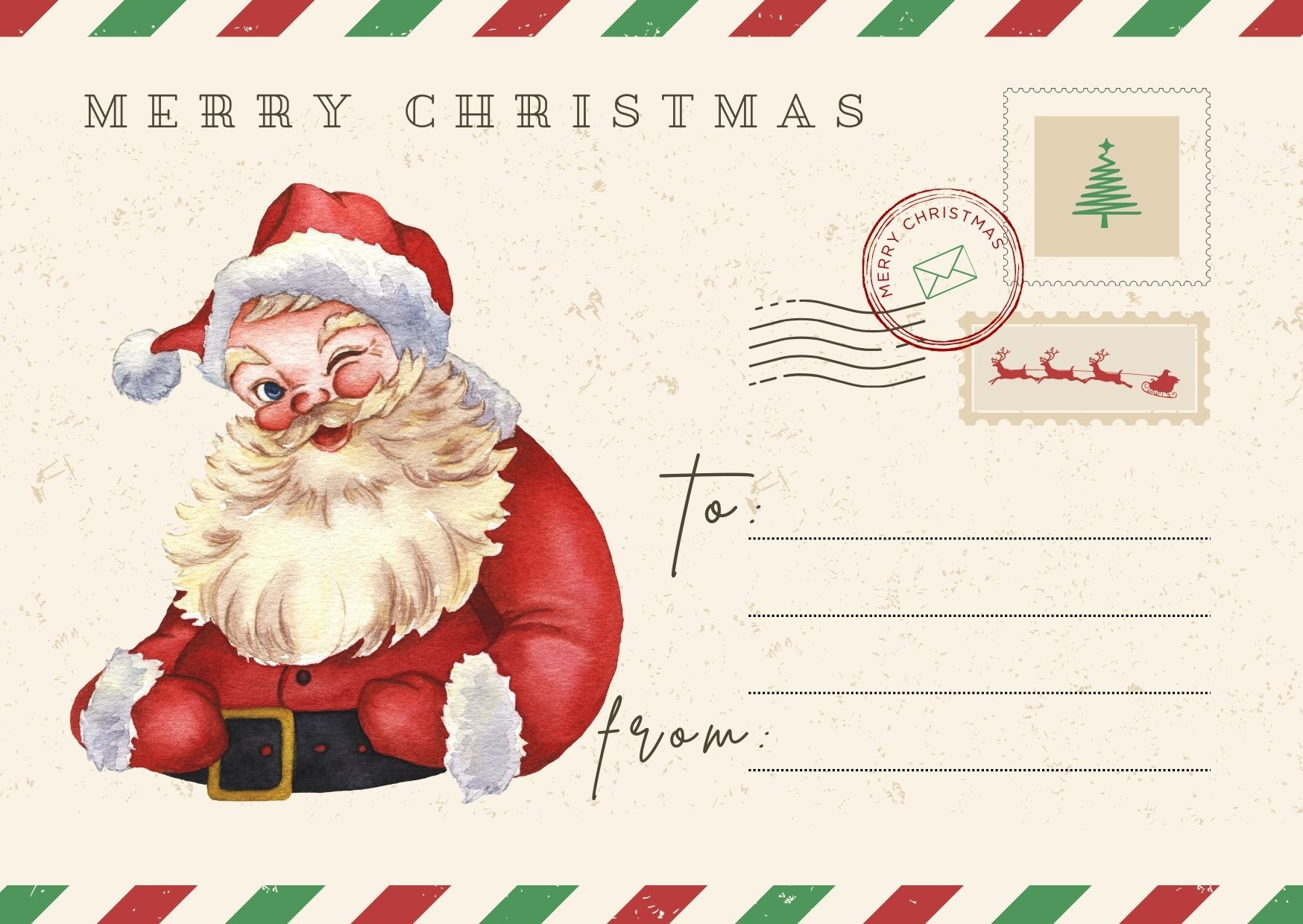 Downloadable And Printable Christmas Greeting Card (Santa Claus for Printable Christmas Card