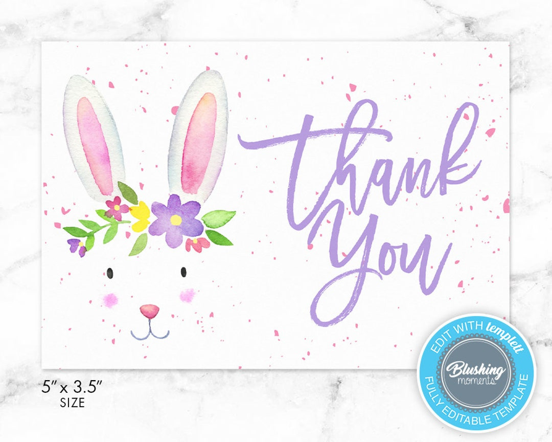 Easter Thank You Card, Printable Thank You Card, Easter Bunny inside Easter Thank You Cards Printable