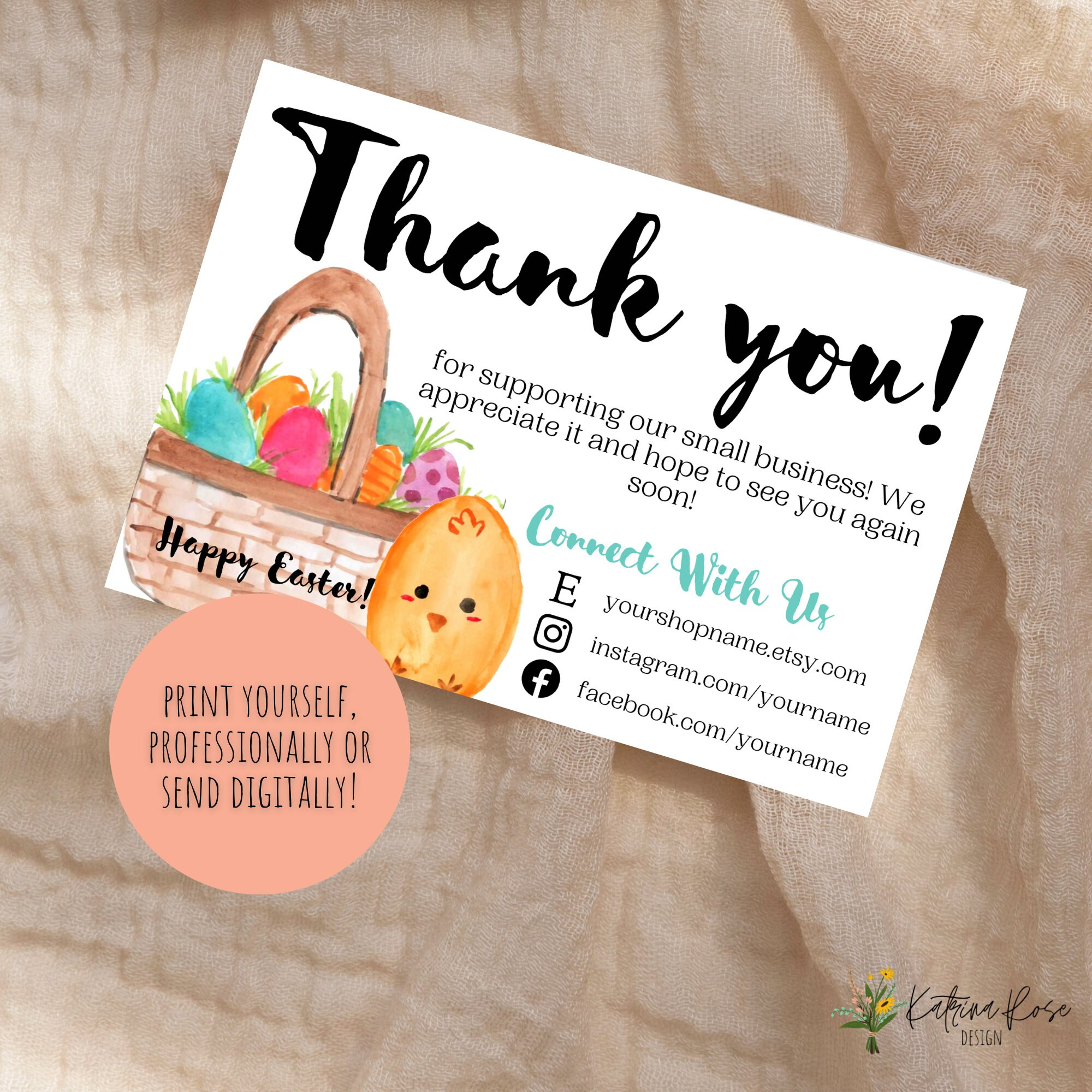 Easter Thank You Card, Thank You For Your Order, Etsy Thank You throughout Free Printable Easter Thank You Cards