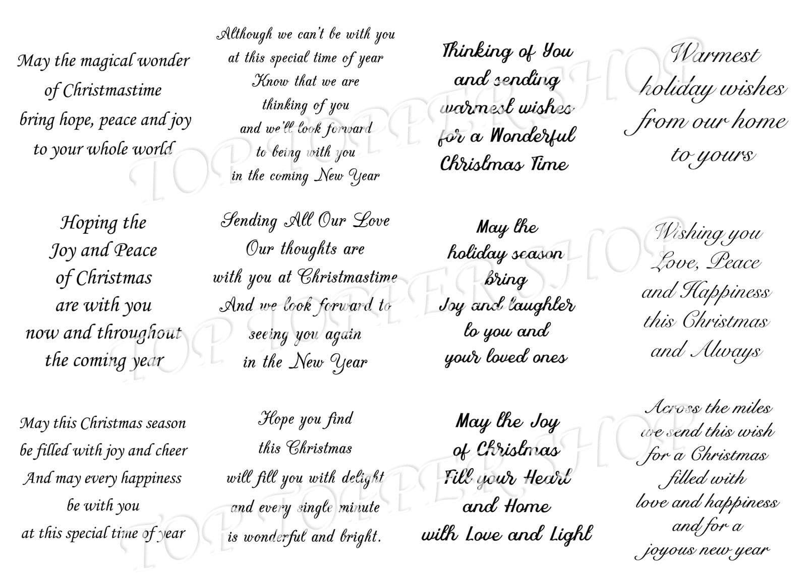 Easy Peel Off Transparent Stickers Christmas Verses Choose Colour &amp;amp; Finish  C2 - Transparent Clear Gloss Stickers, Black intended for Printable Christmas Card Verses For Handmade Cards