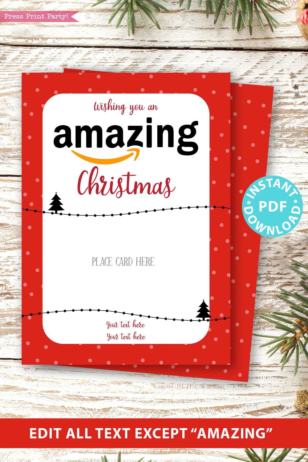 Editable Amazon Gift Card Holder Christmas Printable Template, 5 with Amazon Gift Card Merry Christmas Printable