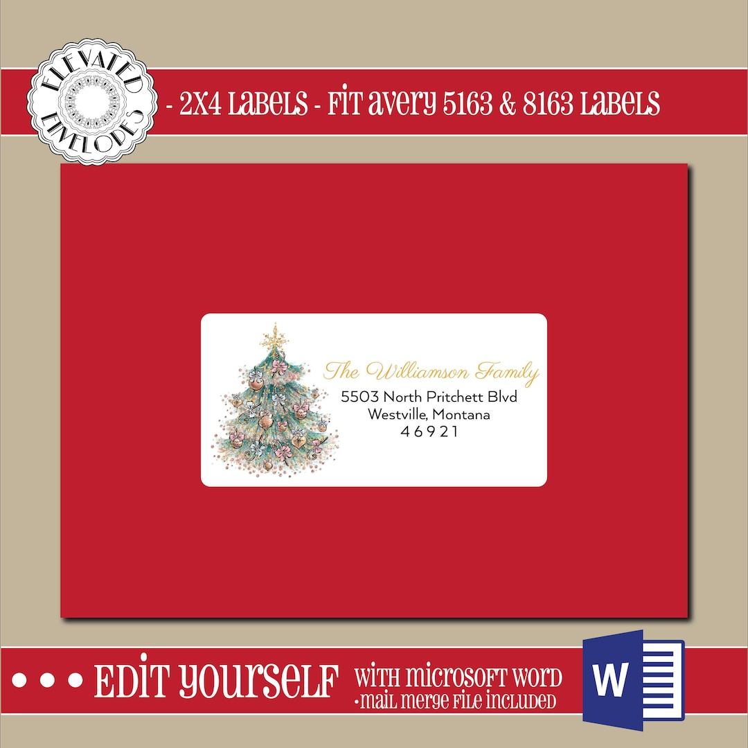 Editable Christmas Address Label Template,2X4 Address Label in Printable Christmas Card Address Labels